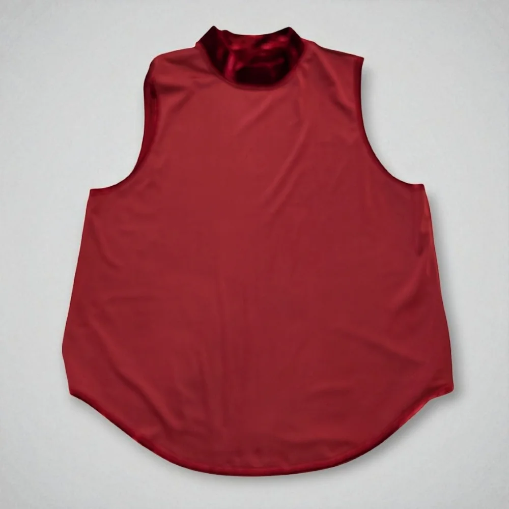 GNW Red Wine Velvet Mock Neck Top XL Sleeveless Holiday Blouse - Picture 5 of 9
